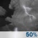 Sunday Night: A chance of showers and thunderstorms before 8pm, then a chance of showers and thunderstorms after 1am.  Mostly cloudy, with a low around 72. South wind 10 to 15 mph, with gusts as high as 25 mph.  Chance of precipitation is 50%.