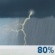Today: Showers and thunderstorms before 4pm, then showers likely and possibly a thunderstorm between 4pm and 5pm, then a chance of showers and thunderstorms after 5pm.  High near 83. South wind around 5 mph.  Chance of precipitation is 80%. New rainfall amounts between a quarter and half of an inch possible. 